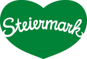 Logo der Steiermark in Form eines grünen Herzens mit dem Wort "Steiermark" in weißer, geschwungener Schrift.